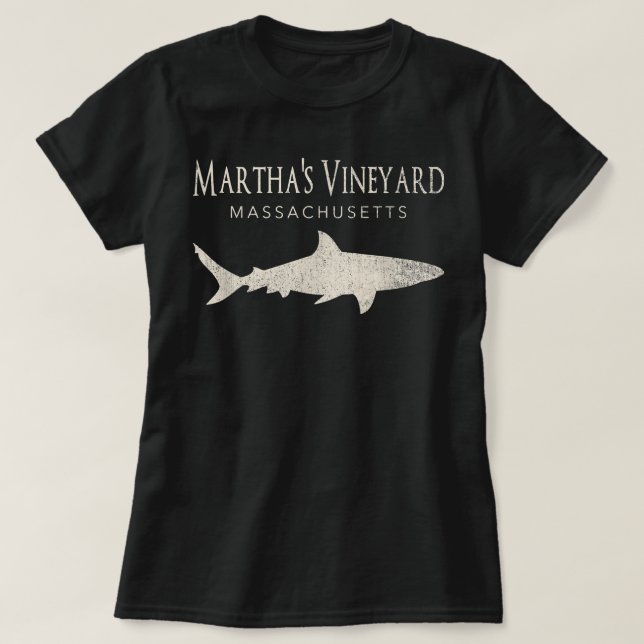 Retro Martha's Vineyard MA Shark  T-Shirt (Design Front)