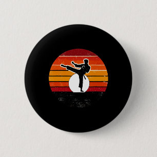 Retro Martial Arts Sunset Silhouette Kick - Karate 2 Inch Round Button