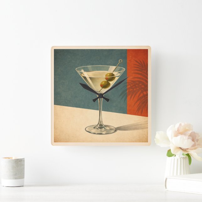Retro Martini Cocktail Wall Clock Mid Century Bar  (Home)