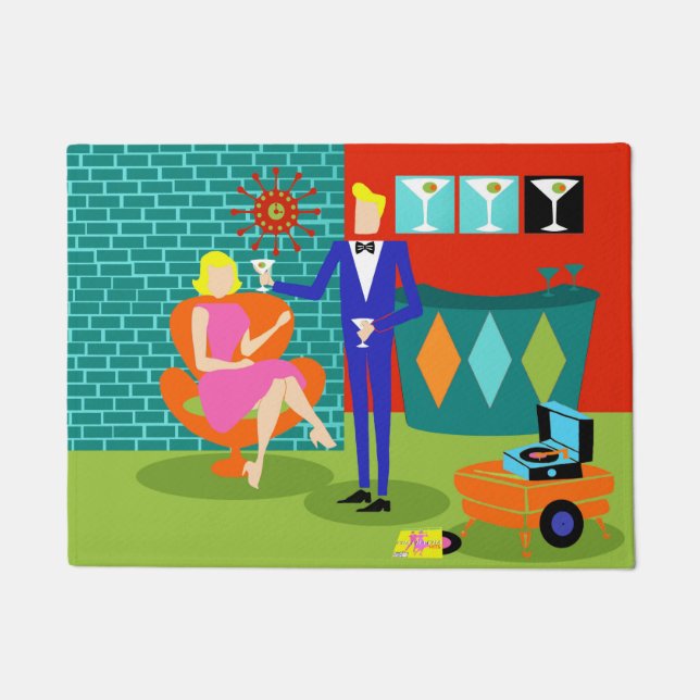 Retro Martini Couple Door Mat (Front)