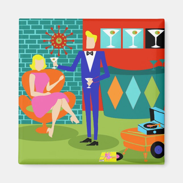 Retro Martini Couple Magnet (Devant)