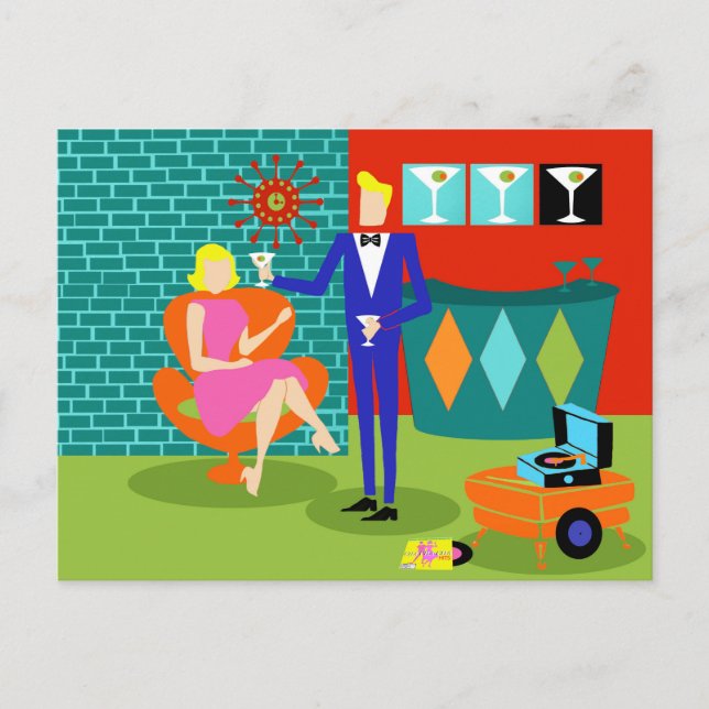 Retro Martini Couple Postcard (Front)