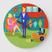 Retro Martini Couple Round Acrylic Wall Clock