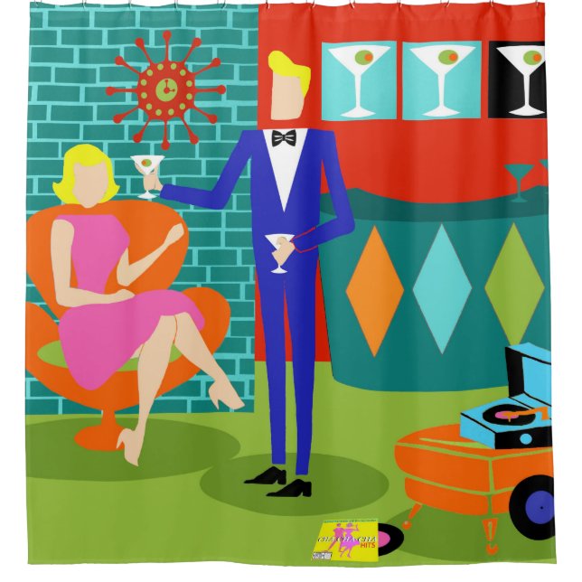 Retro Martini Couple Shower Curtain (Front)
