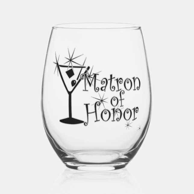 Retro Martini - Matron of Honour Stemless Wine Glass (Front)