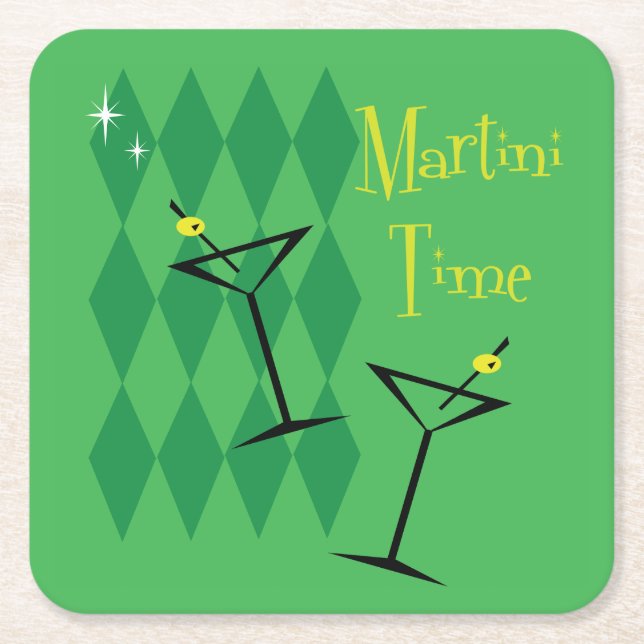 Retro Martini Square Paper Coaster (Front)