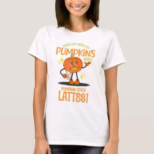 Retro Mascot Pumpkin Spice Latte Funny Fall T-Shirt