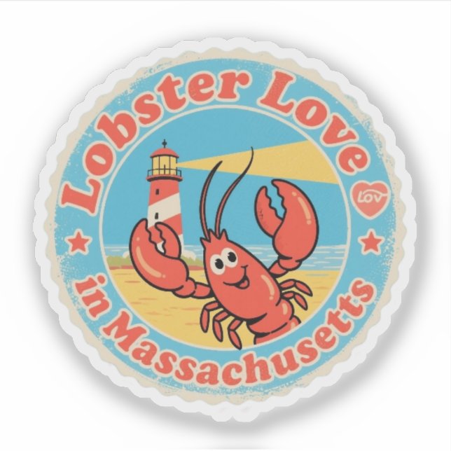 Retro Massachusetts Badge_ Lobster with Ship Wheel (Front)