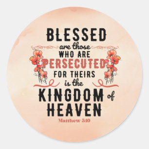 Retro Matthew 5:10 Poppies Watercolor Classic Round Sticker