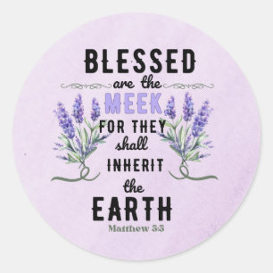 Retro Matthew 5:5 Lavender Watercolor Classic Round Sticker