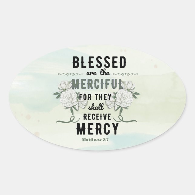 Retro Matthew 5:7 Bible Verse Oval Sticker (Front)
