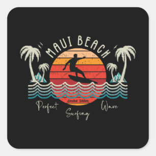 Retro Maui Beach Surfing Square Sticker