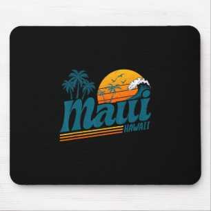 Retro Maui Hawaii Hawaiian Island Palm Tree Beach Mouse Pad