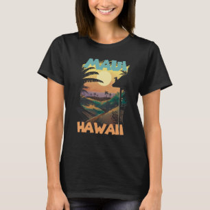 Retro Maui Hawaii Palm trees Ocean Surfing T-Shirt
