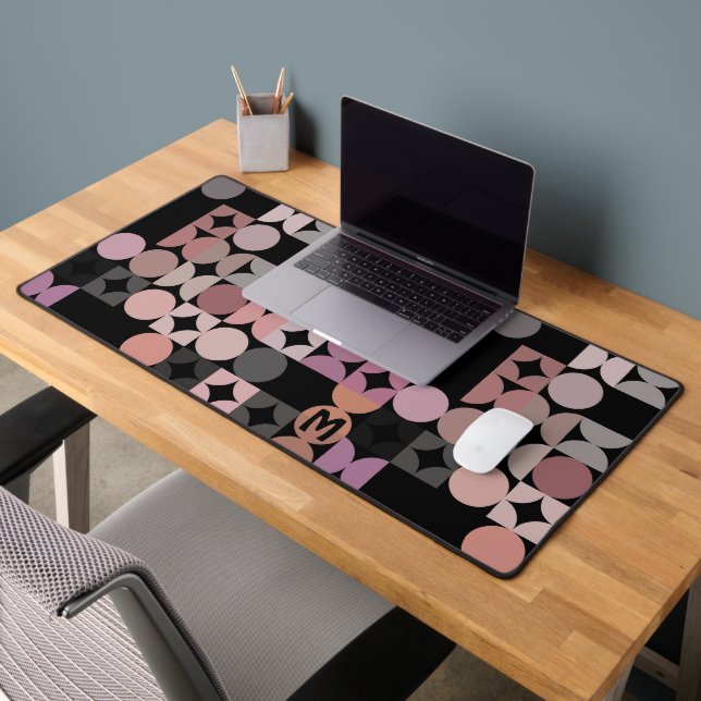 Retro Mauve Blush Peach Pink Black Pop Art Pattern Desk Mat (Office 2)