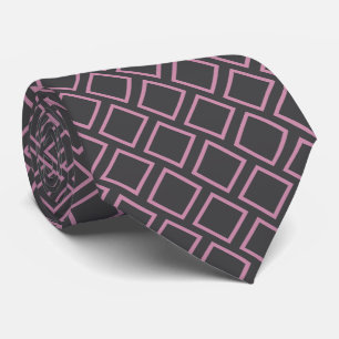 Retro Mauve Pink Squares On Dark Grey Neck Tie