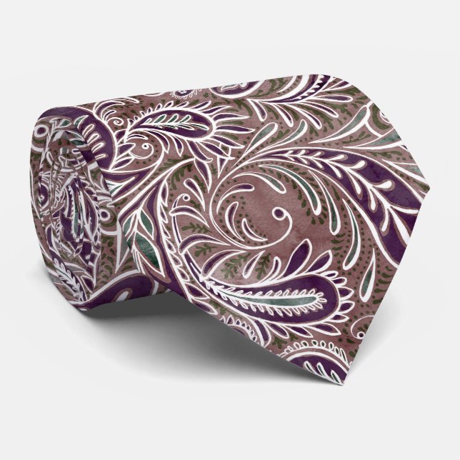 Retro Mauve Purple Paisley Pattern Tie (Rolled)