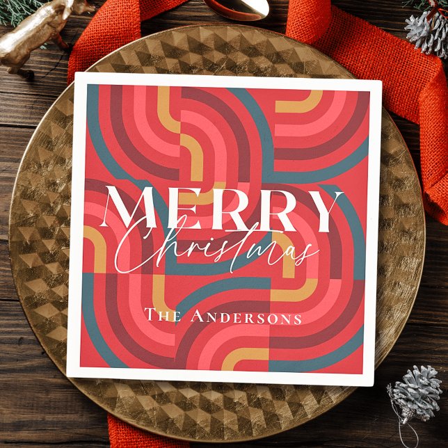 Retro Maximalist Geometric Red Christmas Napkin (Creator Uploaded)