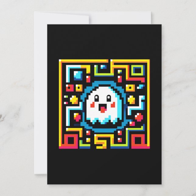 Retro Maze Runner: Pixel Ghost Holiday Card (Front)