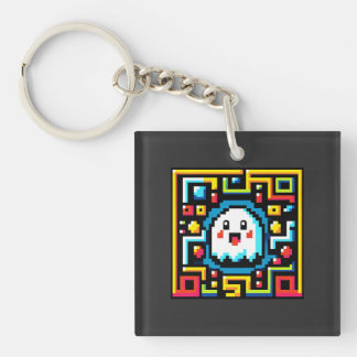 Retro Maze Runner: Pixel Ghost Keychain