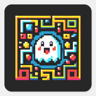 Retro Maze Runner: Pixel Ghost Square Sticker