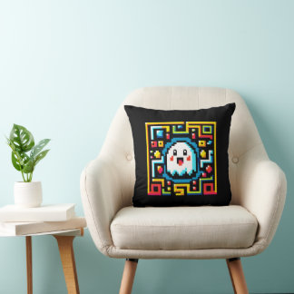 Retro Maze Runner: Pixel Ghost Throw Pillow
