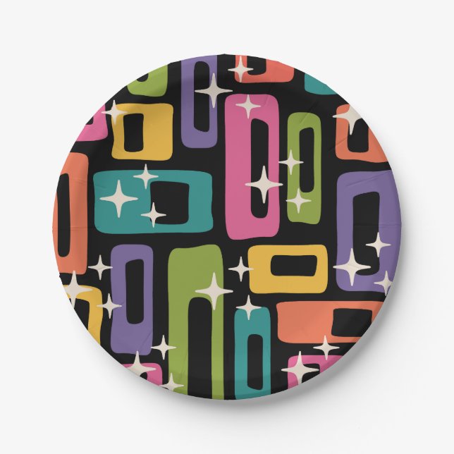 Retro MCM Abstract Atomic Age Pattern Paper Plate (Front)