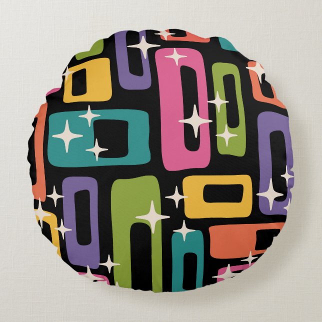 Retro MCM Abstract Atomic Age Pattern Round Pillow (Front)