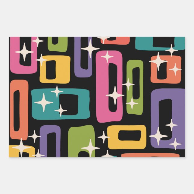 Retro MCM Abstract Atomic Age Pattern Wrapping Paper Sheet (Front)