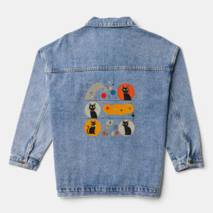 Retro MCM Black Cat: Cosmic Abstract Graphic Art Denim Jacket