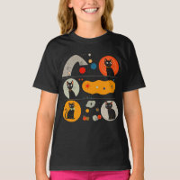 Retro MCM Black Cat: Cosmic Abstract Graphic Art