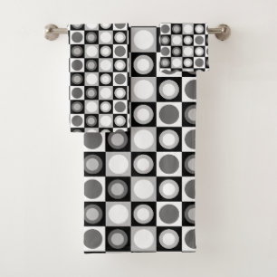 Retro MCM Geometric Pattern Black White Bath Towel Set