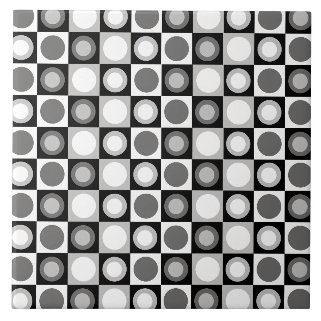 Retro MCM Geometric Pattern Black White Tile (Front)