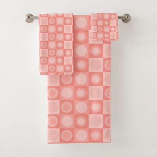 Retro MCM Geometric Pattern Salmon Pink Bath Towel Set