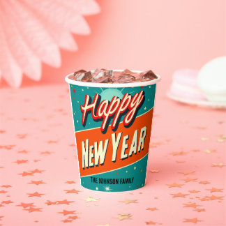 Retro MCM Happy New Year Paper Cups