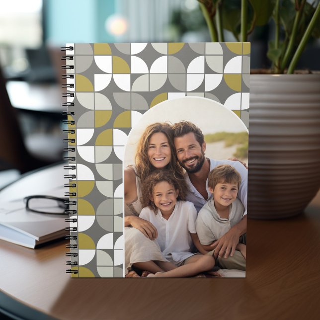 Retro MCM pattern - Arch Photo - Taupe Gold Notebook (Personalized notebook with photos and text)