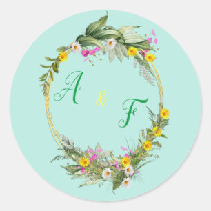 Retro Meadow Classic Flowers Classic Round Sticker