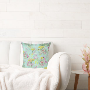 Retro Meadow Classic Flowers Throw Pillow