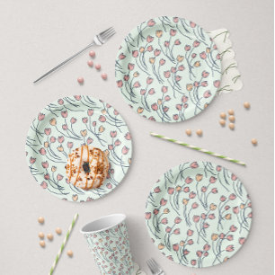 Retro Meadow Sketchy Floral Party - Cottage Sage Paper Plate
