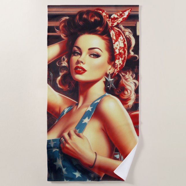 Retro Mechanic Girl Beach Towel (Front)