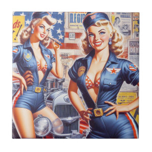 Retro Mechanic Pin-up Tile