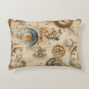 Retro Mechanical Blueprint Sepia Brown Accent Pillow