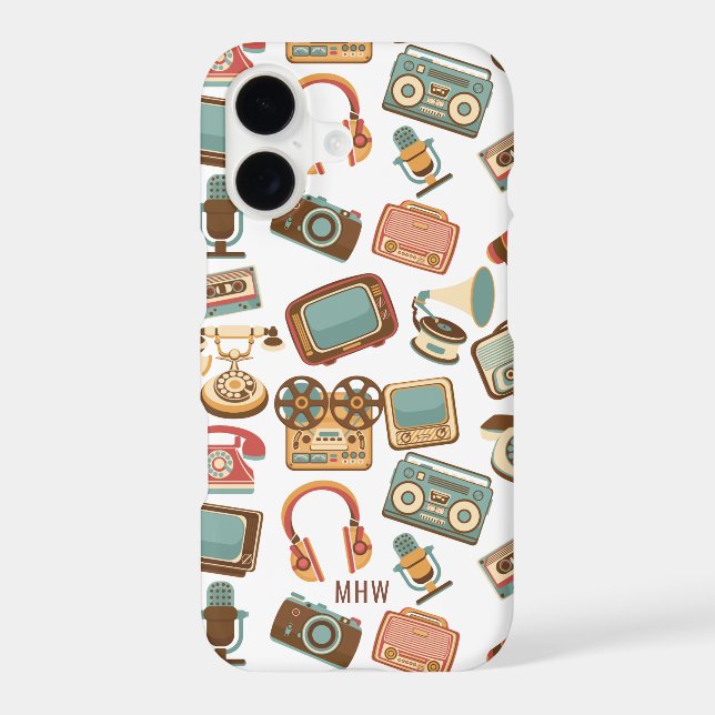 Retro Media Pattern custom monogram phone cases (Back)