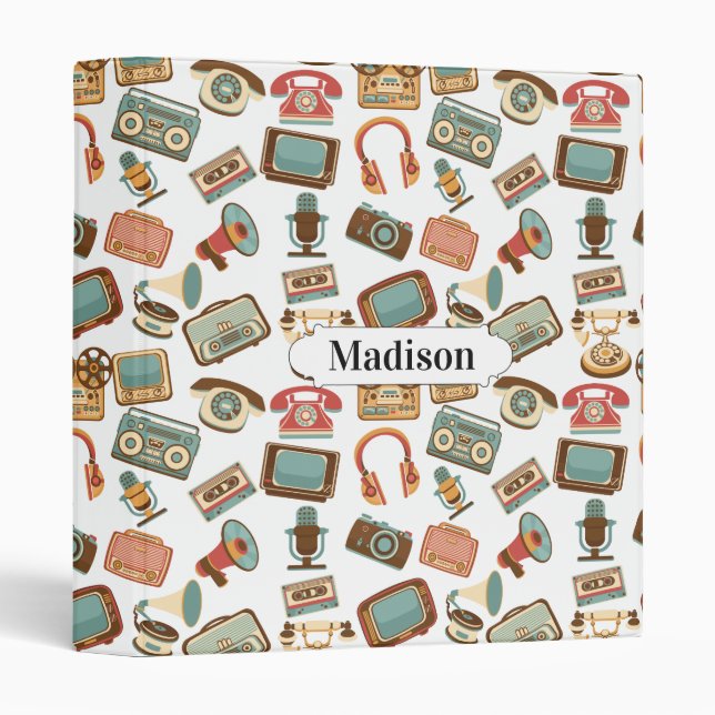 Retro Media Pattern custom name binders (Front/Spine)