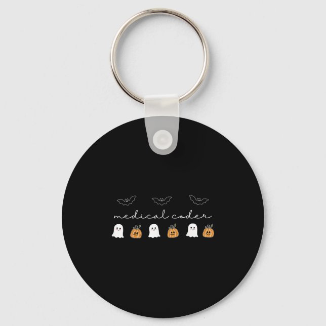 Retro Medical Coder Pumpkin Ghost Worker Halloween Keychain (Front)