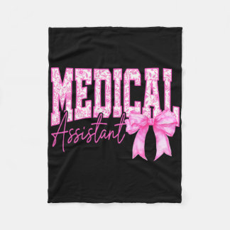 Retro Medical Istant Floral Pink Coquette Bow Moth Fleece Blanket