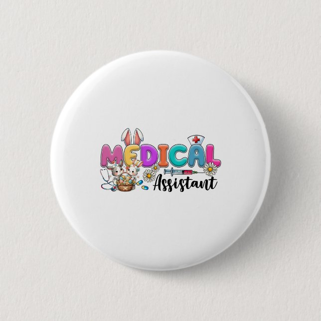 Retro Medical Istant Squad Bunny Nurses Easter Cut 2 Inch Round Button (Front)