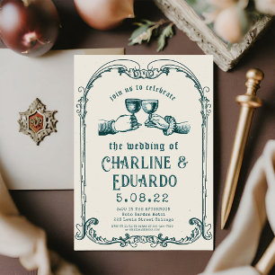 Retro Medieval engraving Art Wedding Invitation