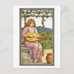 Retro Medieval Style Girl Playing Lute In Vineyard Postcard