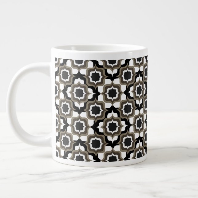 Retro Mediterranean Black Grey White Large Coffee Mug (Left)